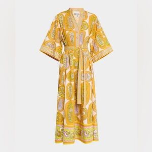 NWOT Alemais Diana Yellow Paisley Belted Midi Dress US Size 6